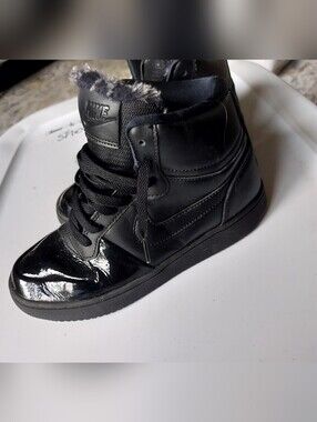 Youth NIKE Black High Top Booties with Faux Fur Trim